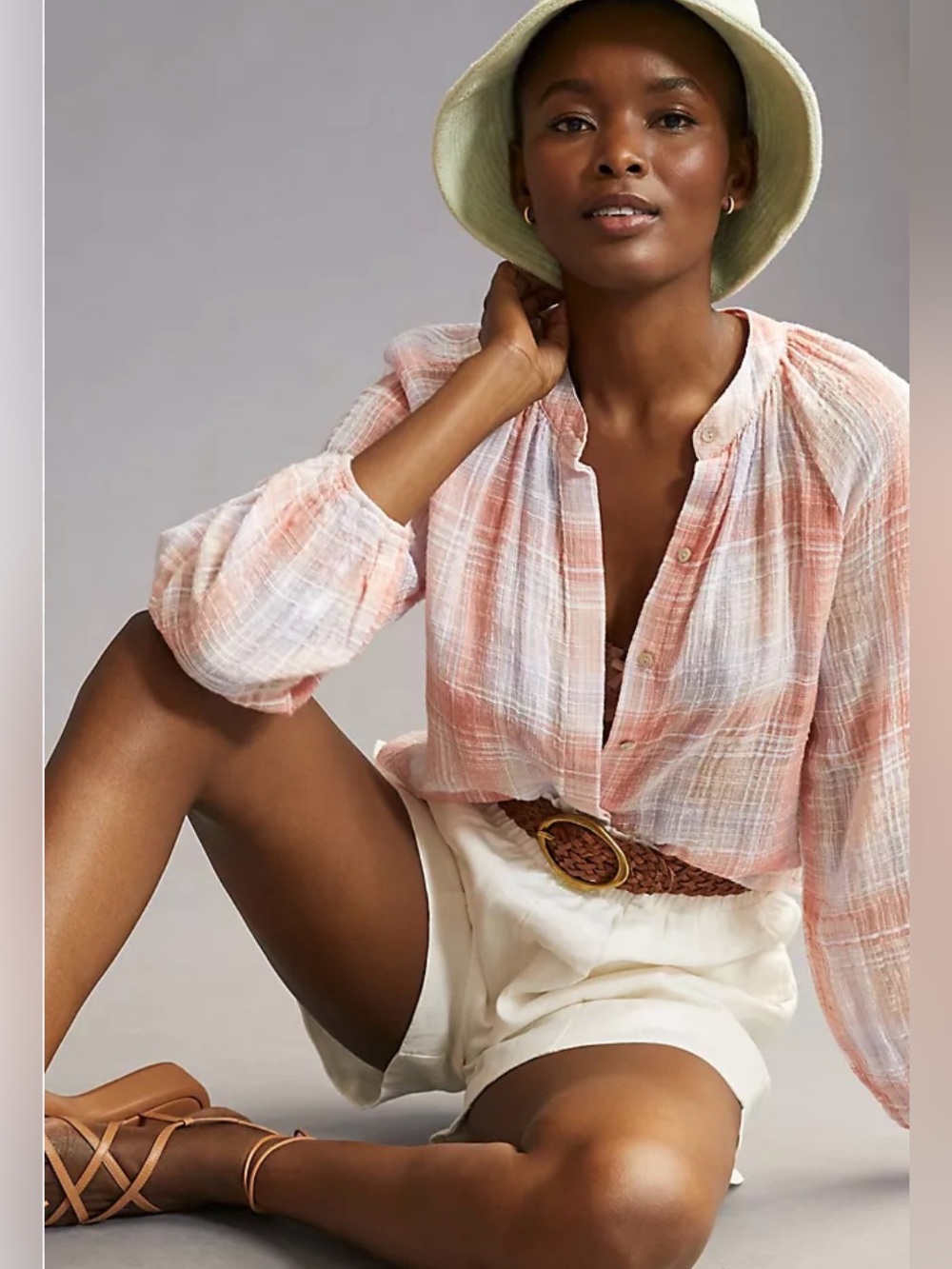 Anthropologie Cloth & Stone Shirred Raglan Shirt sz medium texture gauze